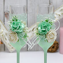 Свадебные бокалы  "Райские цветы" (зеленый)