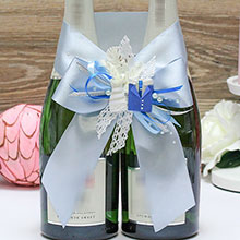 Украшение шампанского на свадьбу "Счастливая пара" голубой