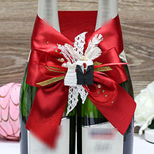 Украшение бутылок шампанского на свадьбу "Счастливая пара" красный