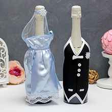 Комплект нарядов на шампанское "Свадьба" (черный/голубой)