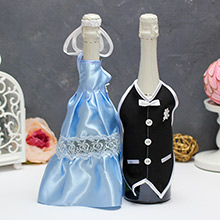 Комплект нарядов на шампанское "Молодожены" (черный/голубой)