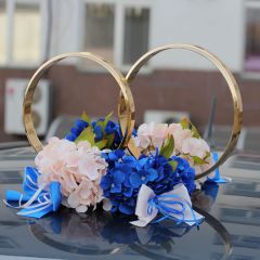 Кольца для свадебного автомобиля "Слияние сердец" (персиковый/синий)