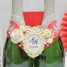 Украшение на бутылки шампанского "Сливочный десерт" красный