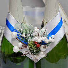 Декор для свадебных бутылок "Зимнее волшебство" белый/синий