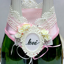 Украшение шампанского на свадьбу "Летний вечер-new" розовый