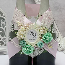 Свадебные украшения на бутылки "Таинственный сад" розово-мятный