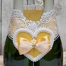 Декор для свадебных бутылок "Золотое сердце"