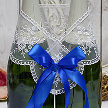 Декор для свадебных бутылок "Бантик" синий