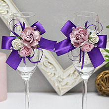 Украшение для свадебных бокалы "Таинственный сад" 2 шт фиолетовый