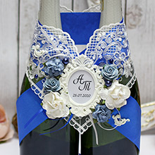 Украшение на бутылки шампанского "Таинственный сад" синий