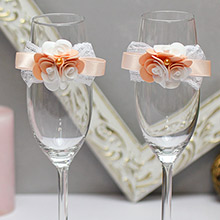 Украшение для фужеров на свадьбу "Изысканные розы" 2 шт персиковый