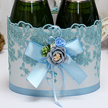 Украшение бутылок шампанского на свадьбу "Верность" голубой