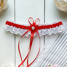Подвязка на свадьбу "Виола" (бело-красный)