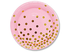 Комплект бумажных тарелок "Злотой горошек" (розовый) (17 см, 6 шт)