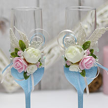 Красивые свадебные бокалы "Весенний поцелуй" (голубой)