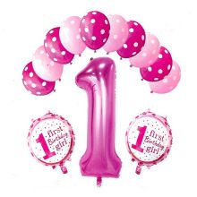 Набор-букет из шаров "Первый день рождения", розовый, 13 шт, фольга, латекс)