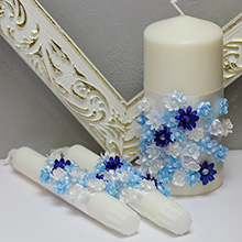 Подсвечник свадебный "Соцветие" голубой 3 свечи без подсвечников
