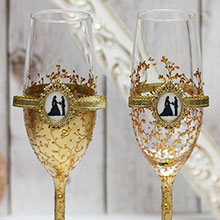 Свадебные бокалы  для молодоженов "В блеске золота" 2 шт
