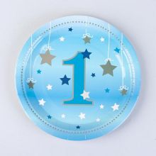 Комплект бумажных тарелок "1 годик" (звездочки, голубой) (10 шт)