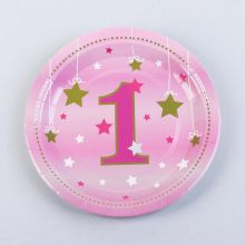 Комплект бумажных тарелок "1 годик" (звездочки, розовый) (10 шт)