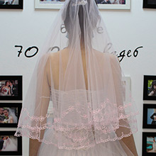 Свадебная фата для невесты (белый/розовая вышивка)