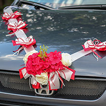 Лента на свадебный автомобиль "Бабочка"  (бордовый/айвори)