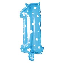 Фольгированный шар на выписку из роддома "Цифра 1" (звездочки, голубой) (80 см)