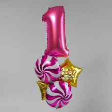 Комплект воздушных шаров "Фонтан - 1 годик" ( 5 шт) девочка