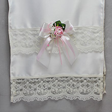 Свадебный рушник "Таинственный сад" атлас айвори розовый ручной работы айвори/розовый