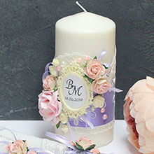 Свечи для свадьбы ручной работы "Таинственный сад" 3 свечи без подсвечников сиреневый розово-сиреневый