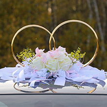 Кольца на машину для свадьбы "Очарование" нежно-розовый/белый розы+гортензия