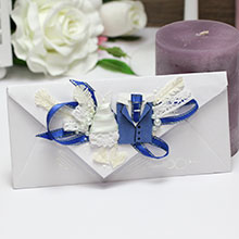 Свадебный конверт для денег "Молодожены" синий с айвори ручной работы