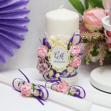Свечи на свадьбу "Таинственный сад" 3 свечи без подсвечников фиолетовый розово-фиолетовый