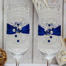 Свадебные бокалы "Жемчужина" 2 шт ручной работы синий