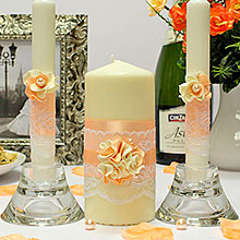 Комплект свадебных свечей "Изысканные розы" персиковый