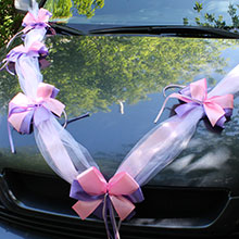 Автомобильная лента на свадьбу "Фатиновая фантазия" (2 луча) (розовый/сиреневый)