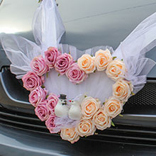 Лента на свадебный автомобиль "Нежные розы" с голубями