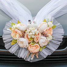 Автомобильная лента на свадьбу "Веста" с голубями (персиковый)