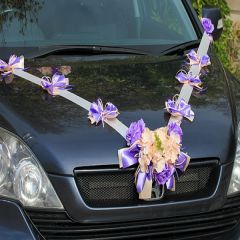Автомобильная лента на свадьбу "Поцелуй бабочки" сиреневый/персиковый