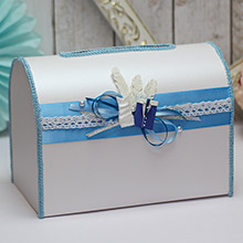 Коробка для денег на свадьбу "Счастливая пара" голубой ручной работы