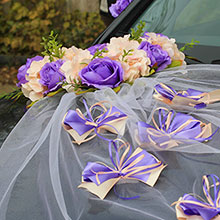 Лента для свадебного кортежа "Поцелуй бабочки" (сиреневый/персиковый) розы/гортензия