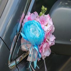 Бутоньерки на ручки и зеркала авто "Поцелуй бабочки" розовый/голубой