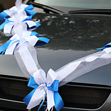 Лента на свадебный автомобиль "Фантазия" 2 луча белый синий/белый