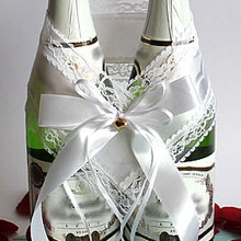 Украшение на бутылки шампанского "Сердце" (бел/бел, сердце)