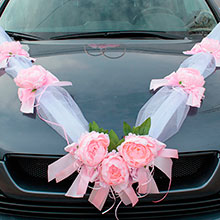 Лента на машину свадебная "Пионы" (розовый)