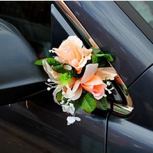 Бутоньерки для автомобиля на свадьбу- "Цветочная фантазия" (2 шт) (персиковый)