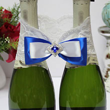 Украшение бутылок шампанского на свадьбу "Богема" синий